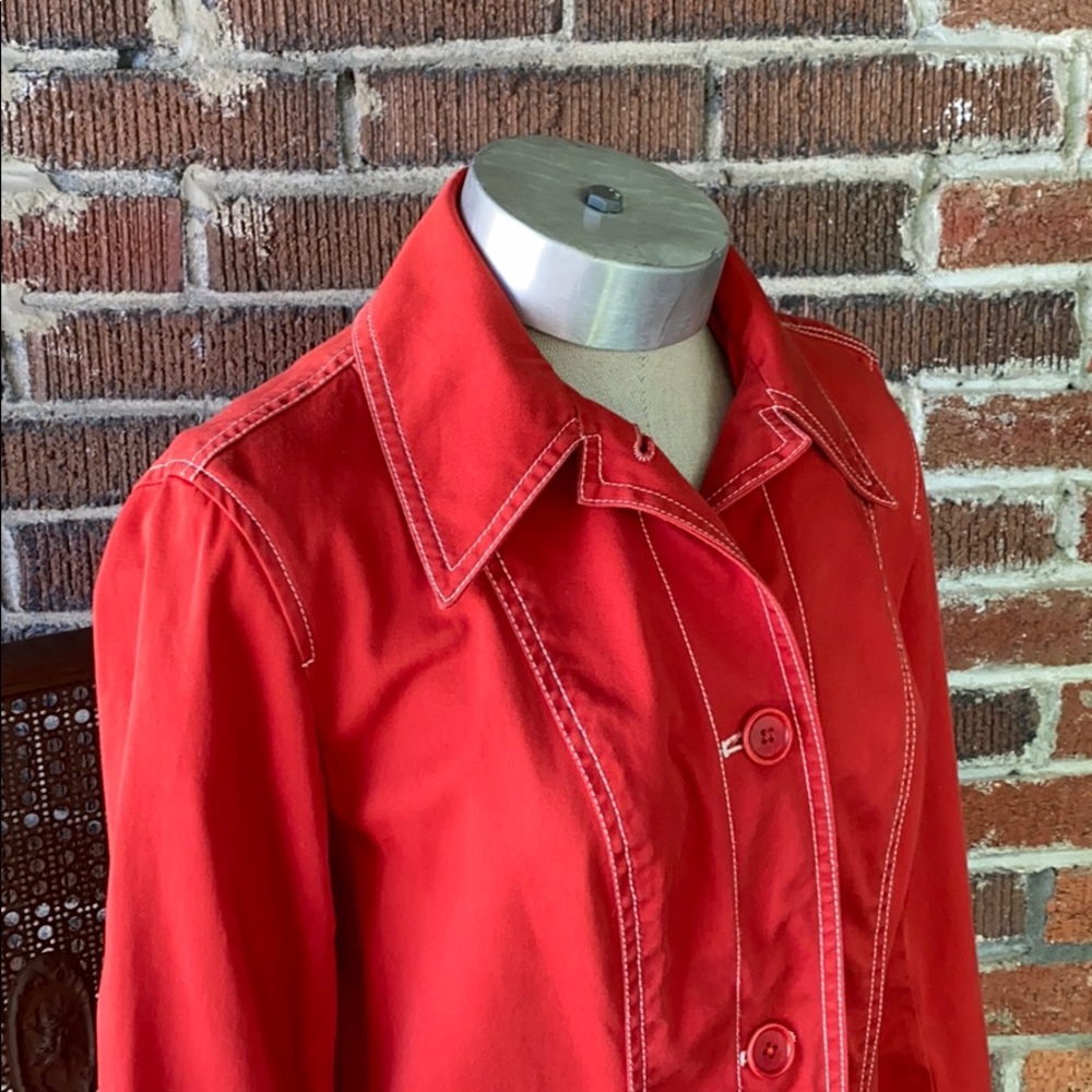 DKNY Bold Red /Orange Trench Coat - Picture 5 of 12